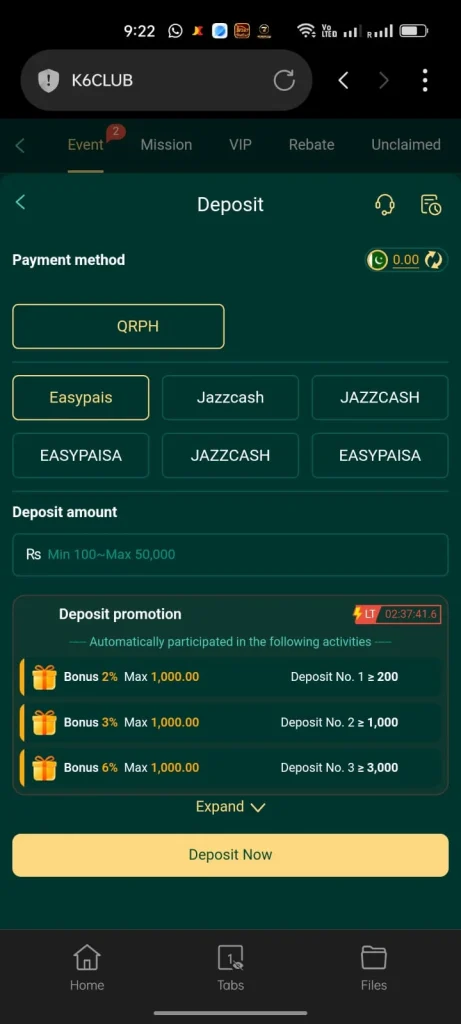 K6 Club Game Deposit
